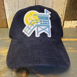 Hermosa Beach LIFEGUARD TOWER :: NORTH OF PIER 6 Panel Corduroy Trucker Hat - Navy