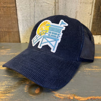 Hermosa Beach LIFEGUARD TOWER :: NORTH OF PIER 6 Panel Corduroy Trucker Hat - Navy