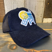 Hermosa Beach LIFEGUARD TOWER :: NORTH OF PIER 6 Panel Corduroy Trucker Hat - Navy