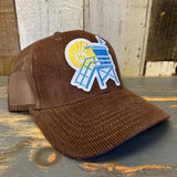 Hermosa Beach LIFEGUARD TOWER :: NORTH OF PIER 6 Panel Corduroy Trucker Hat - Brown