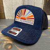 Hermosa Beach MUY HERMOSA Premium Denim Trucker Hat - Navy/Gold Stitching