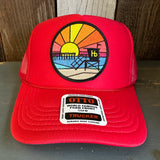 Hermosa Beach OBLIGATORY SUNSETA High Crown Trucker Hat - Red