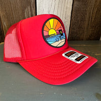 Hermosa Beach OBLIGATORY SUNSETA High Crown Trucker Hat - Red