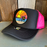 Hermosa Beach OBLIGATORY SUNSET High Crown Trucker Hat - Black/Pink/Black