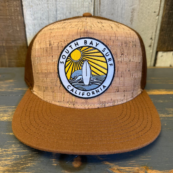 SOUTH BAY SURF (Multi Color Patch) Premium Cork Trucker Hat (Cypress Brown)