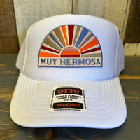 Hermosa Beach MUY HERMOSA High Crown Trucker Hat (White)