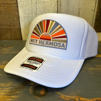 Hermosa Beach MUY HERMOSA High Crown Trucker Hat (White)