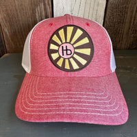 Hermosa Beach SUNBEAMS 6 Panel Low Profile Mesh Back Trucker Hat - Red/White