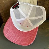 Hermosa Beach SUNBEAMS 6 Panel Low Profile Mesh Back Trucker Hat - Red/White