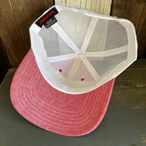 Hermosa Beach RETRO SUNSET 6 Panel Low Profile Mesh Back Trucker Hat - Red/White