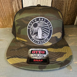 SOUTH BAY SURF (Navy Colored Patch) 7 Panel Mid Profile Trucker Snapback Hat - Camo/Black