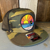 Hermosa Beach OBLIGATORY SUNSET 7 Panel Mid Profile Trucker Snapback Hat - Camo/Black