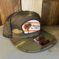 Hermosa Beach RETRO SUNSET 7 Panel Mid Profile Trucker Snapback Hat - Camo/Black
