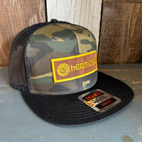 Hermosa Beach AS REAL AS THE STREETS Camouflage 6 Panel Mid Profile Mesh Back Snapback Trucker Hat - Dark Green/Brown/Black