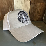 SOUTH BAY SURF (Navy Colored Patch) 6 Panel Low Profile Mesh Back Trucker Hat - Heather Grey/White