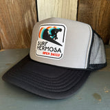 Hermosa Beach SURF HERMOSA :: OPEN DAILY Trucker Hat - Black/Grey/Black