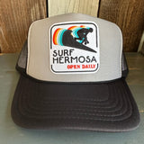 Hermosa Beach SURF HERMOSA :: OPEN DAILY Trucker Hat - Black/Grey/Black