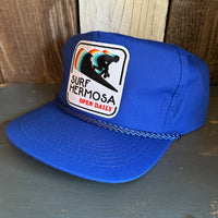 Hermosa Beach SURF HERMOSA :: OPEN DAILY 5 Panel Leather Strap Golf Cap - Royal Blue