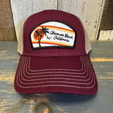 Hermosa Beach RETRO SUNSET Low Profile Mesh Back Trucker Hat - Maroon/Khaki