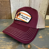 Hermosa Beach RETRO SUNSET Low Profile Mesh Back Trucker Hat - Maroon/Khaki