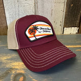 Hermosa Beach RETRO SUNSET Low Profile Mesh Back Trucker Hat - Maroon/Khaki