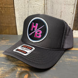 Hermosa Beach SO PITTED! :: HB SURFBOARD High Crown Trucker Hat - Charcoal (Curved Brim)