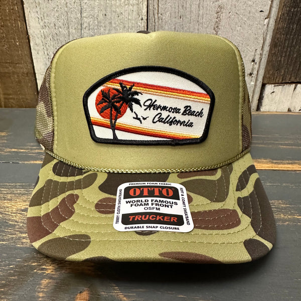 Hermosa Beach RETRO SUNSET Trucker Hat - CAMOUFLAGE (Loden Green/Camo)