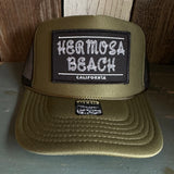 Hermosa Beach ROPER High Crown Trucker Hat - Olive/Black (Curved Brim)