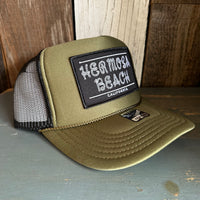Hermosa Beach ROPER High Crown Trucker Hat - Olive/Black (Curved Brim)