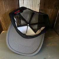 Hermosa Beach SKATEBOARDING WAS NEVER A CRIME High Crown Trucker Hat - Charcoal/Black (Curved Brim)