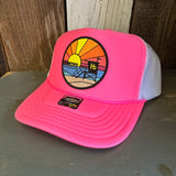 Hermosa Beach OBLIGATORY SUNSET Trucker Hat - Neon Pink/White