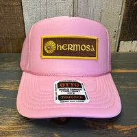 Hermosa Beach AS REAL AS THE STREETS High Crown Trucker Hat - Pink