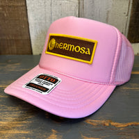 Hermosa Beach AS REAL AS THE STREETS High Crown Trucker Hat - Pink