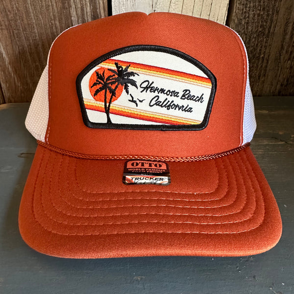 Hermosa Beach RETRO SUNSET High Crown Trucker Hat - Texas Orange/White