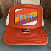 Hermosa Beach GOLF CARTS & YOGA PANTS High Crown Trucker Hat - Texas Orange/White