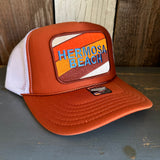 Hermosa Beach GOLF CARTS & YOGA PANTS High Crown Trucker Hat - Texas Orange/White