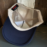 Hermosa Beach AS REAL AS THE STREETS High Crown Trucker Hat - Navy/Khaki
