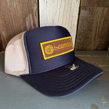 Hermosa Beach AS REAL AS THE STREETS High Crown Trucker Hat - Navy/Khaki