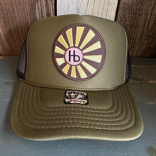 Hermosa Beach SUNBEAMS High Crown Trucker Hat - Olive/Black