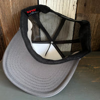 SURF REDONDO BEACH :: OPEN DAILY Trucker Hat - Charcoal/Black (Curved Brim)