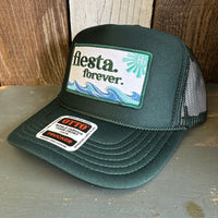 Hermosa Beach FIESTA FOREVER High Crown Trucker Hat - Dark Green