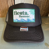 Hermosa Beach FIESTA FOREVER High Crown Trucker Hat - Black (Curved Brim)