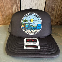 Hermosa Beach SHOREFRONT High Crown PREMIUM Trucker Hat - Black (Curved Brim)