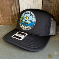 Hermosa Beach SHOREFRONT High Crown PREMIUM Trucker Hat - Black (Curved Brim)