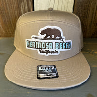 Hermosa Beach SURFING GRIZZLY BEAR 7 Panel Snapback Hat - Khaki