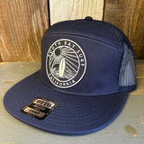 SOUTH BAY SURF (Navy Colored Patch) 7 Panel Mid Profile Trucker Snapback Hat - Navy