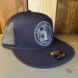 SOUTH BAY SURF (Navy Colored Patch) 7 Panel Mid Profile Trucker Snapback Hat - Navy