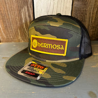 Hermosa Beach AS REAL AS THE STREETS 7 Panel Mid Profile Trucker Snapback Hat - Camo/Black