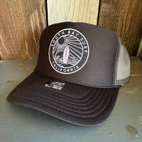 SOUTH BAY SURF (Navy Colored Patch) High Crown Trucker Hat - Charcoal/Black (Curved Brim)