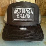 Hermosa Beach ROPER High Crown Trucker Hat - Black/Charcoal/Black (Curved Brim)
